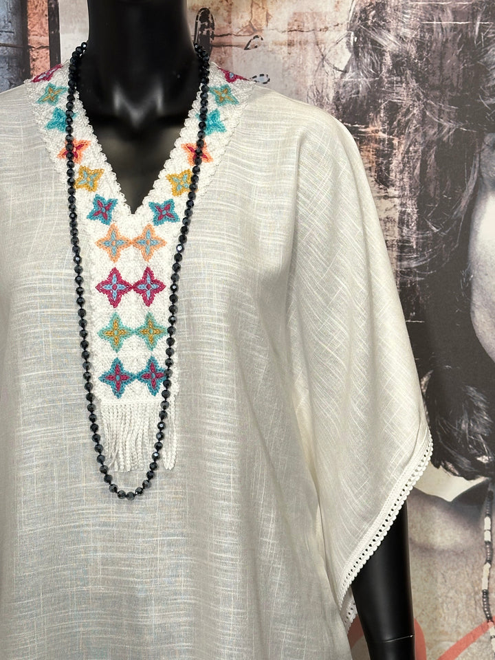 Tunique caftan "bohème chic" écru