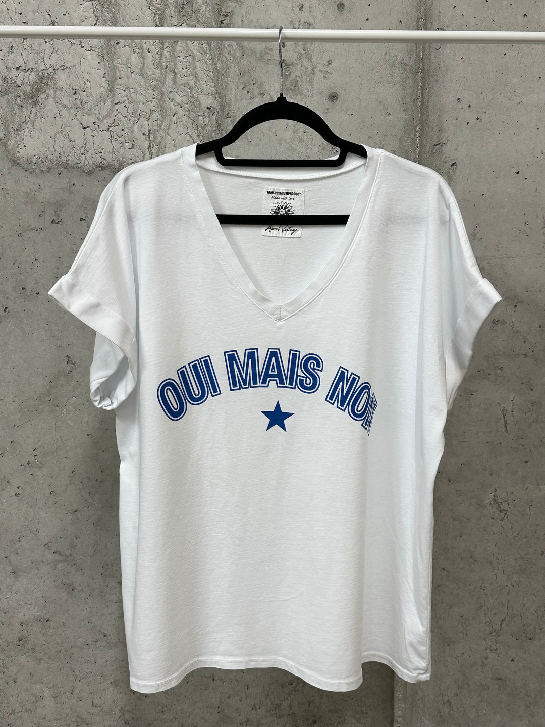 T-shirt oversize col V "oui mais non" (40/44) MADE IN ITALY