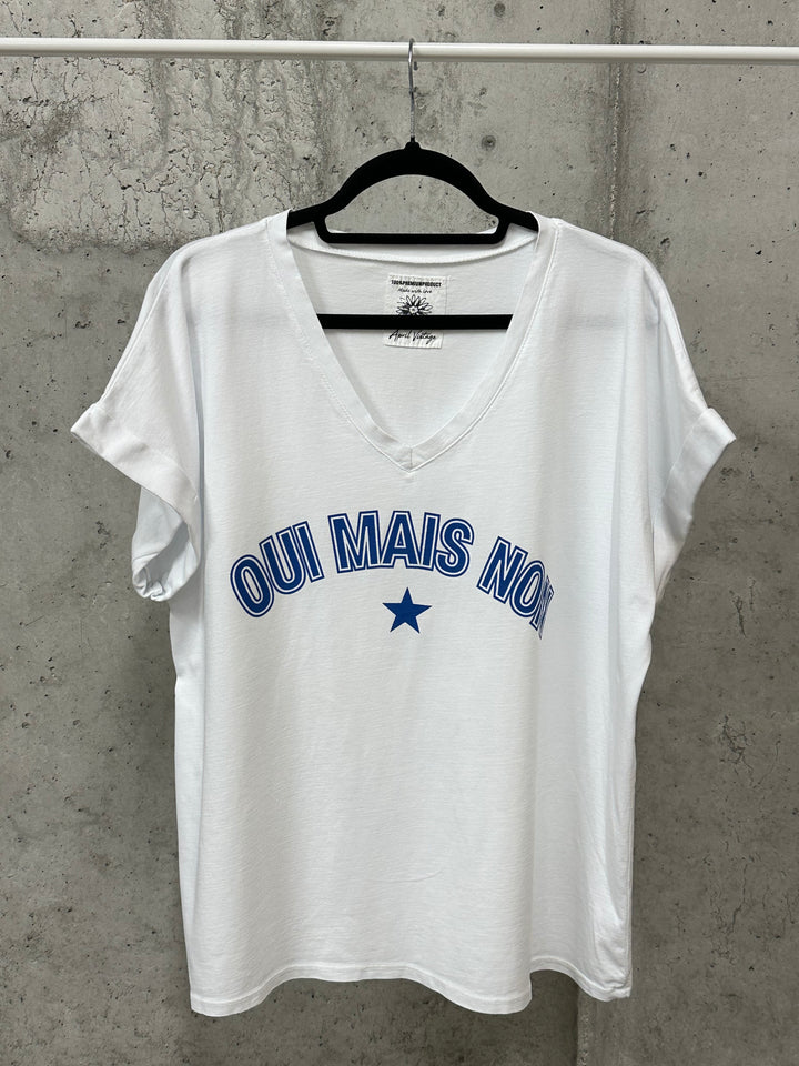 T-shirt oversize col V "oui mais non" (40/44) MADE IN ITALY