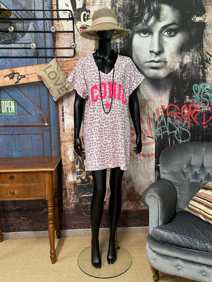 Robe t-shirt  "Chloé" col V "Iconic Léopard" (40/44) MADE IN ITALY