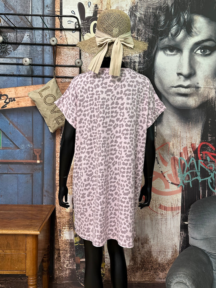 Robe t-shirt  "Chloé" col V "Iconic Léopard" (40/44) MADE IN ITALY