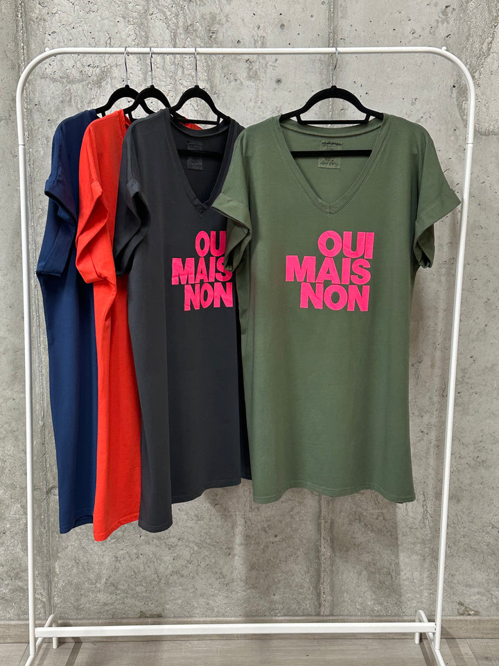 Robe t-shirt  "Chloé" col V "oui mais non" (40/44) MADE IN ITALY