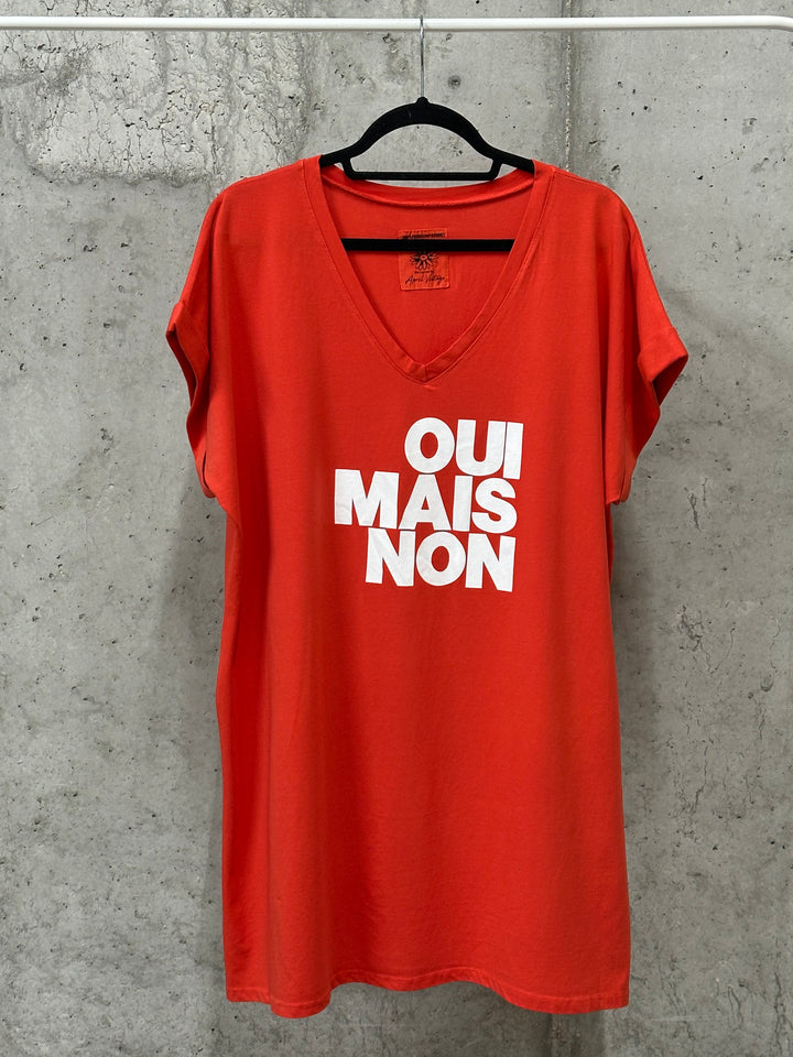 Robe t-shirt  "Chloé" col V "oui mais non" (40/44) MADE IN ITALY