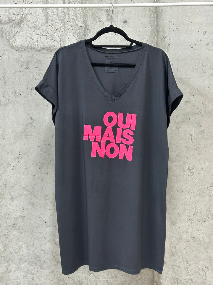 Robe t-shirt  "Chloé" col V "oui mais non" (40/44) MADE IN ITALY