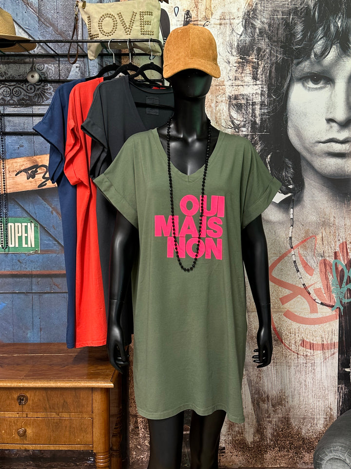Robe t-shirt  "Chloé" col V "oui mais non" (40/44) MADE IN ITALY