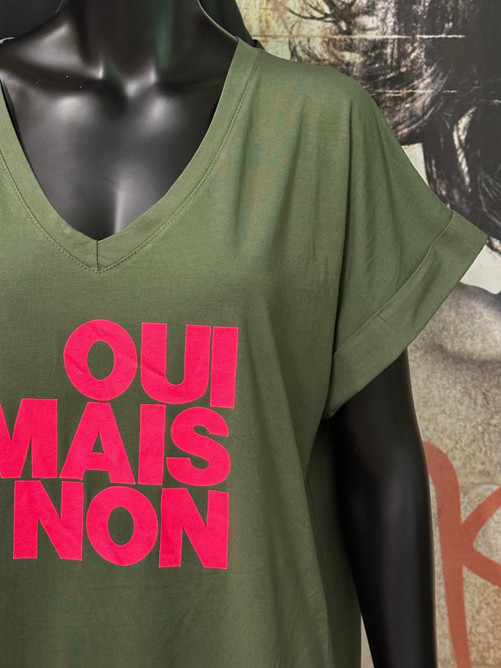 Robe t-shirt  "Chloé" col V "oui mais non" (40/44) MADE IN ITALY