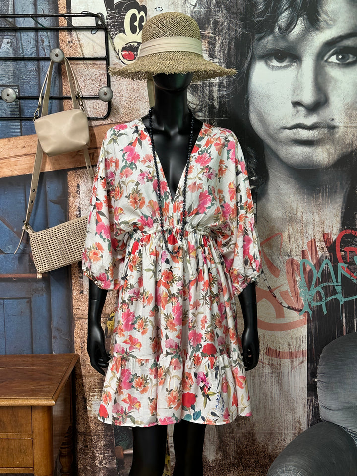 Robe courte " Eléonore" imprimé floral (S/M et M/L)