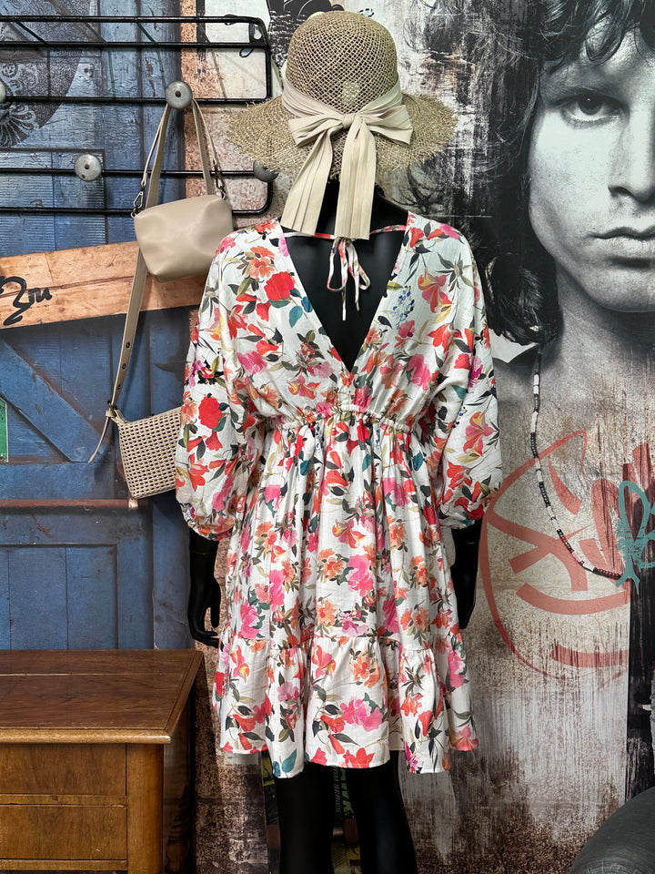 Robe courte " Eléonore" imprimé floral (S/M et M/L)