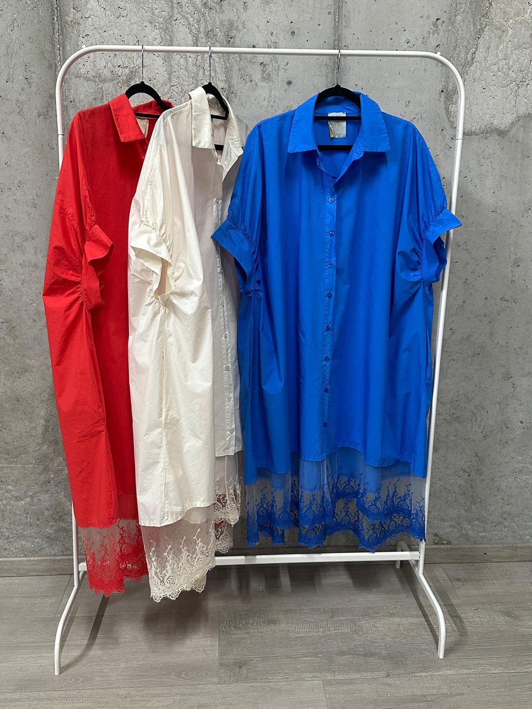 Robe chemise "Léonie" 100% coton & dentelle (42/48) MADE IN ITALY