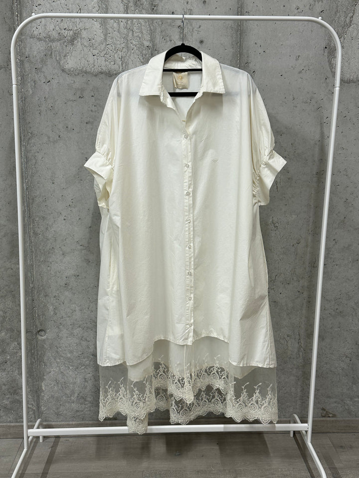 Robe chemise "Léonie" 100% coton & dentelle (42/48) MADE IN ITALY