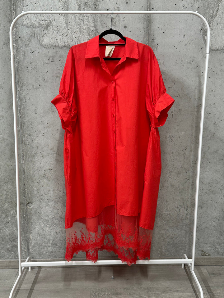 Robe chemise "Léonie" 100% coton & dentelle (42/48) MADE IN ITALY