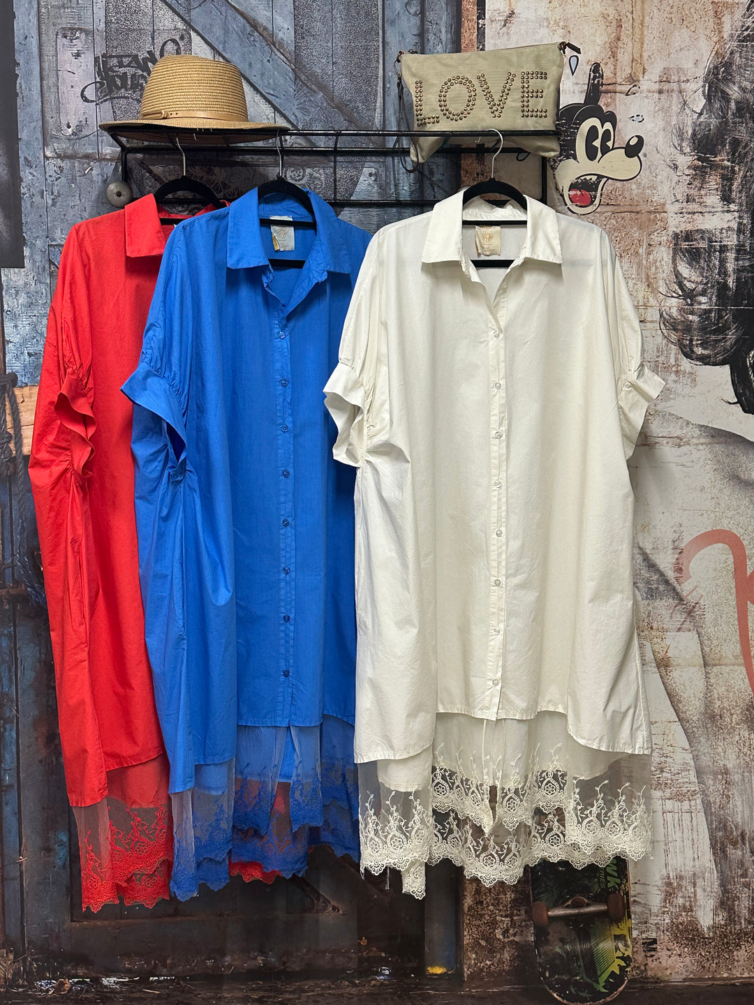 Robe chemise "Léonie" 100% coton & dentelle (42/48) MADE IN ITALY