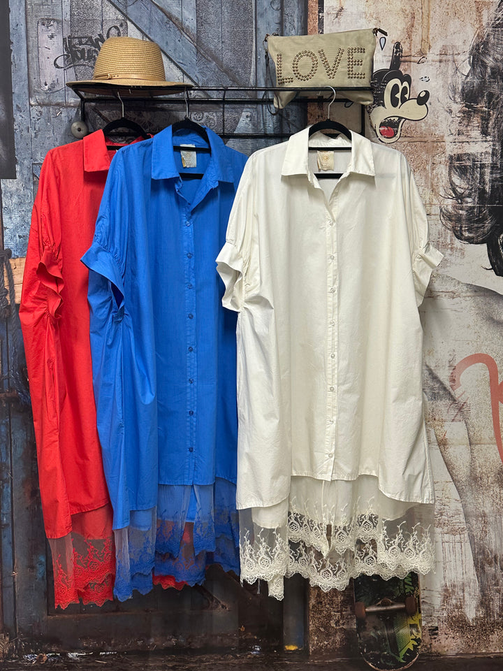 Robe chemise "Léonie" 100% coton & dentelle (42/48) MADE IN ITALY