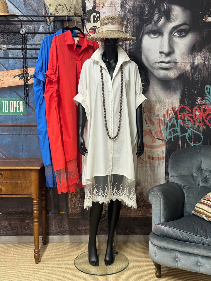 Robe chemise "Léonie" 100% coton & dentelle (42/48) MADE IN ITALY