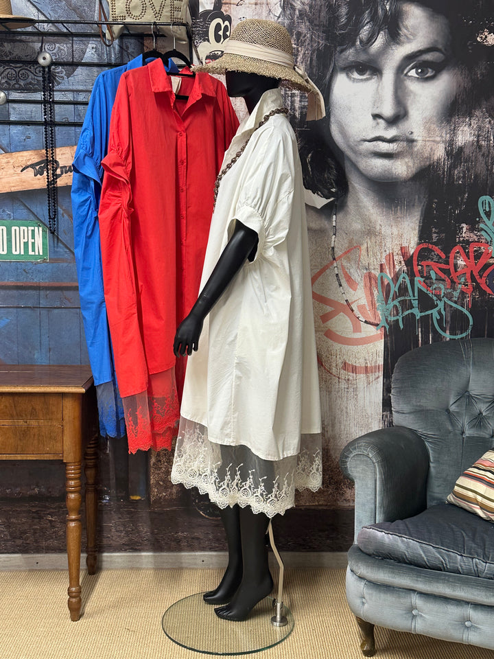 Robe chemise "Léonie" 100% coton & dentelle (42/48) MADE IN ITALY