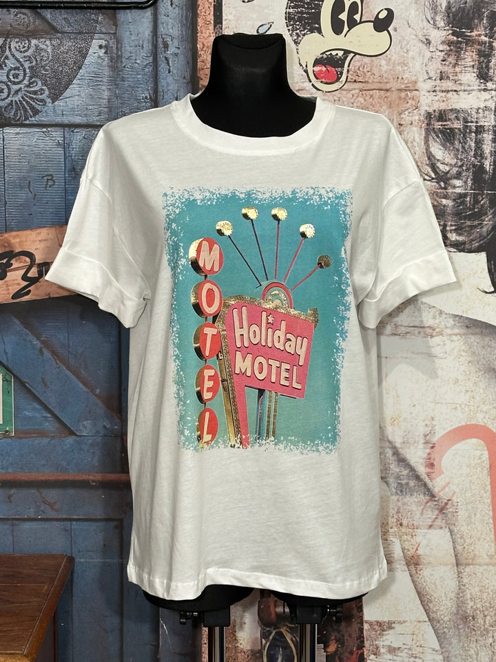 T-shirt 100% coton "Holiday motel" blanc
