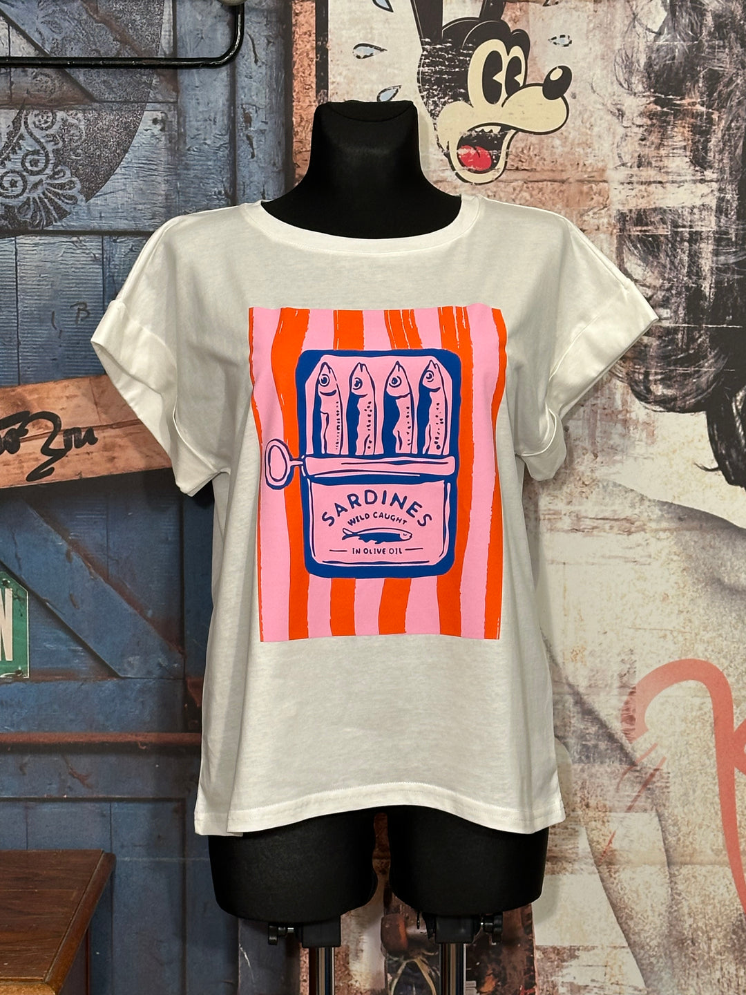 T-shirt 100% coton "sardines" blanc cassé