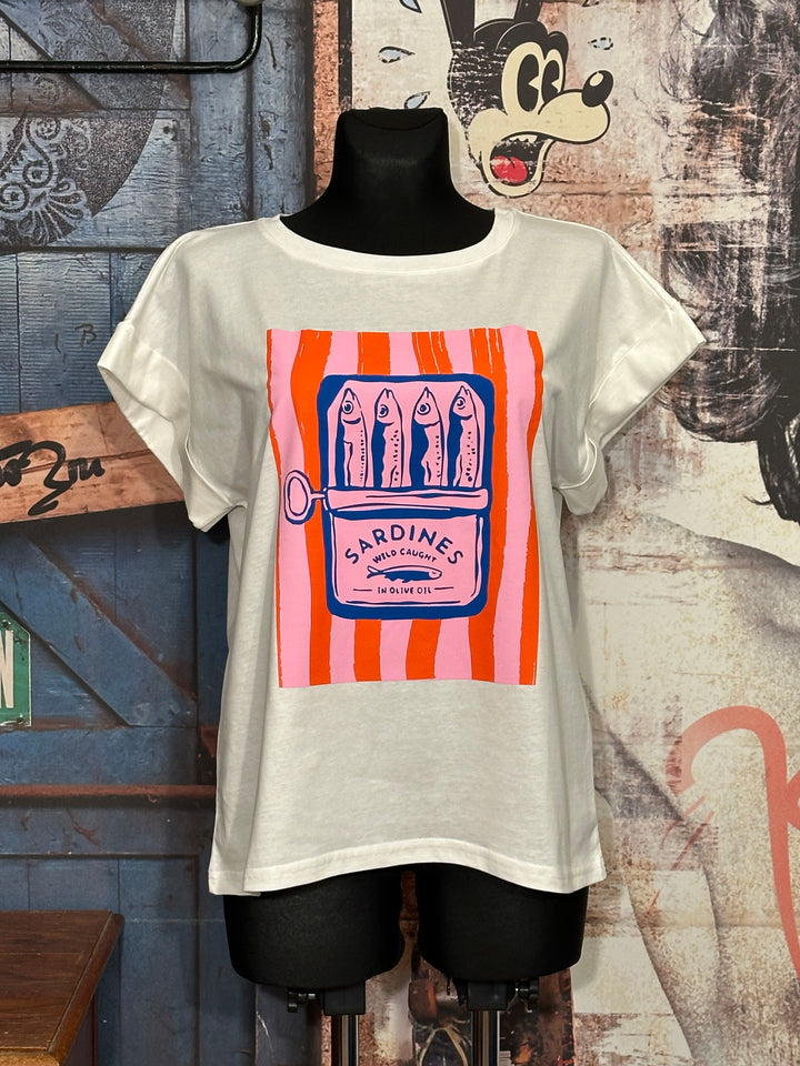 T-shirt 100% coton "sardines" blanc cassé