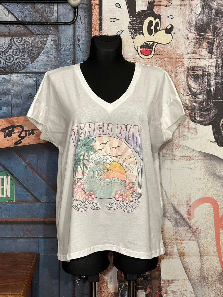 T-shirt 100% coton "Beach bum" blanc