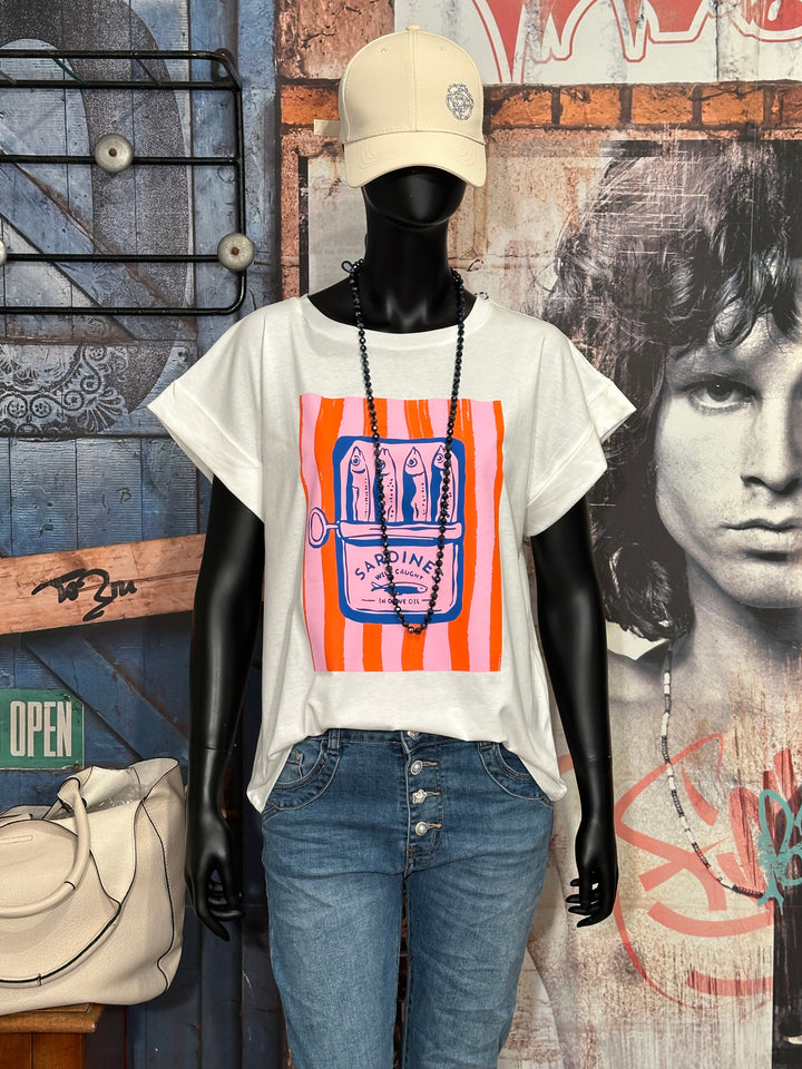 T-shirt 100% coton "sardines" blanc cassé