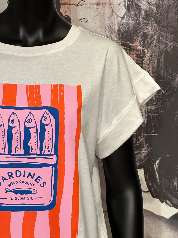 T-shirt 100% coton "sardines" blanc cassé