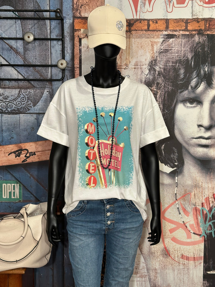 T-shirt 100% coton "Holiday motel" blanc