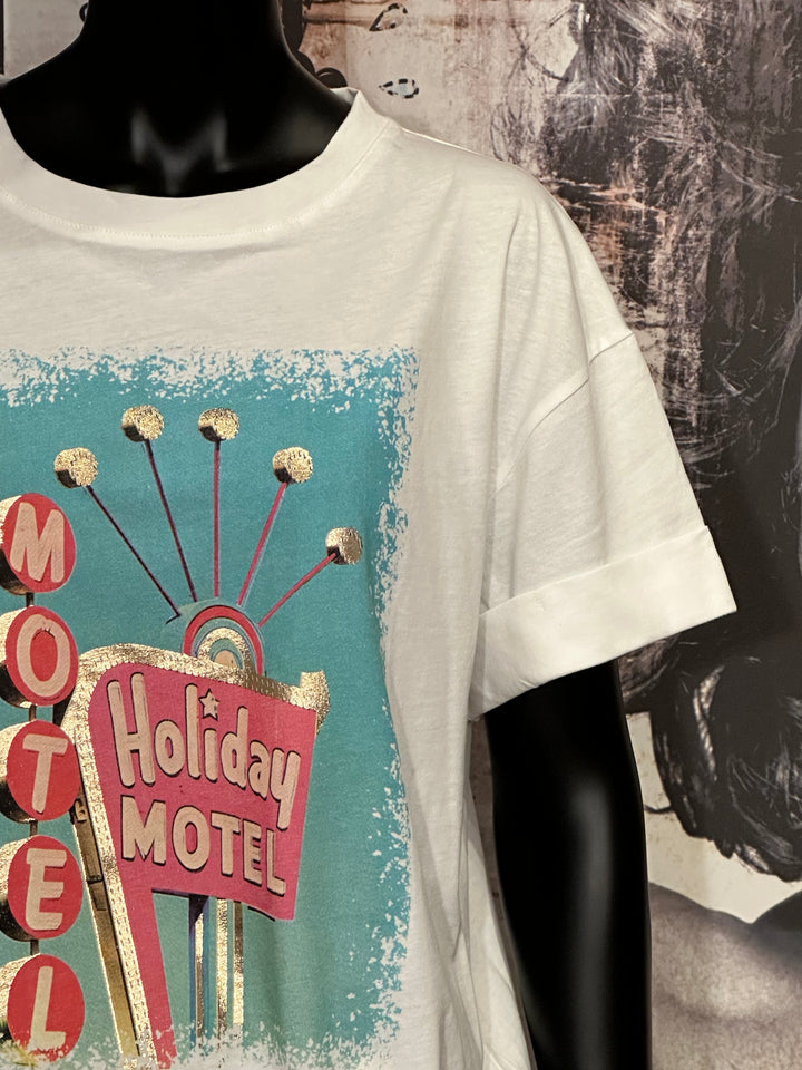 T-shirt 100% coton "Holiday motel" blanc