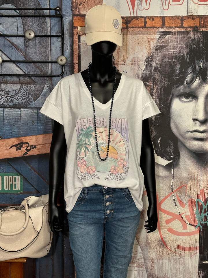 T-shirt 100% coton "Beach bum" blanc
