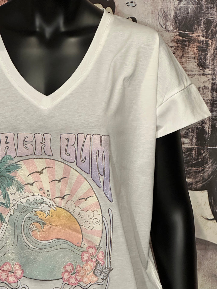 T-shirt 100% coton "Beach bum" blanc