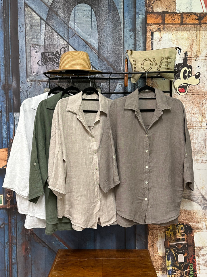 Chemisier "Tom" long &amp; oversize 100% lin (38/42) MADE IN ITALY
