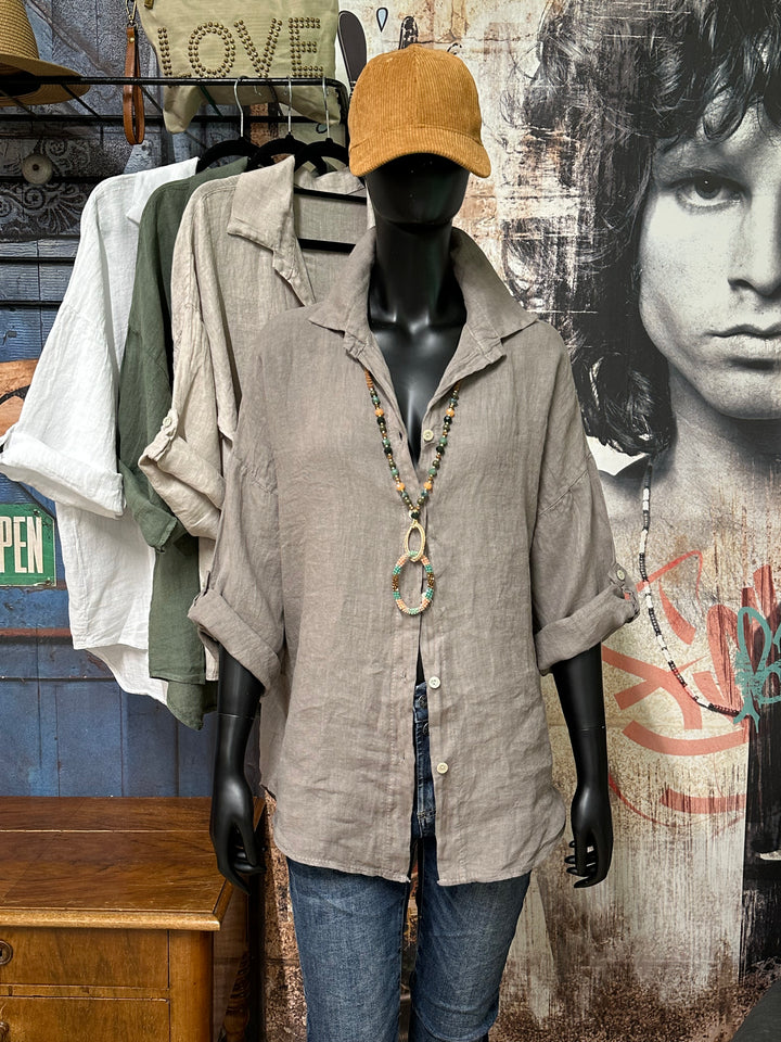 Chemisier "Tom" long &amp; oversize 100% lin (38/42) MADE IN ITALY