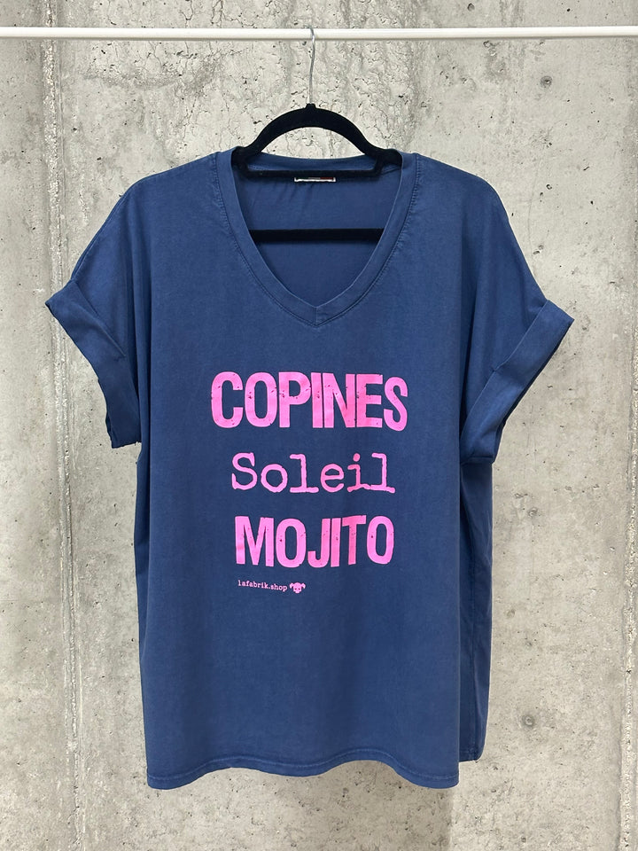 T-shirt "Charlie" oversize "Copines, soleil, Mojito" (42/46) MADE IN ITALY