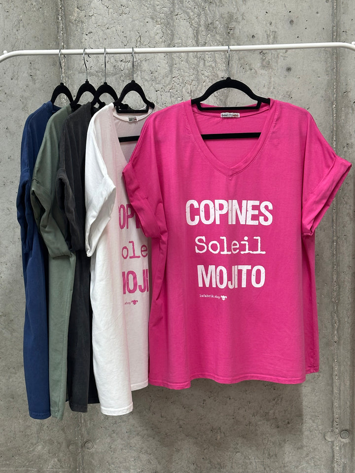 T-shirt "Charlie" oversize "Copines, soleil, Mojito" (42/46) MADE IN ITALY
