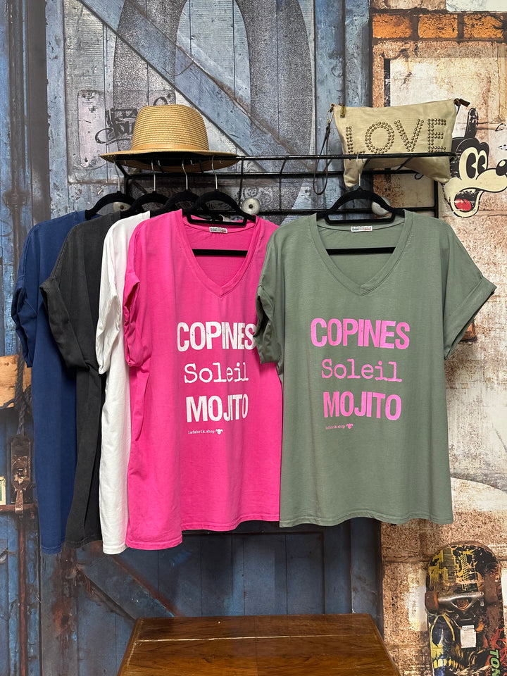 T-shirt "Charlie" oversize "Copines, soleil, Mojito" (42/46) MADE IN ITALY