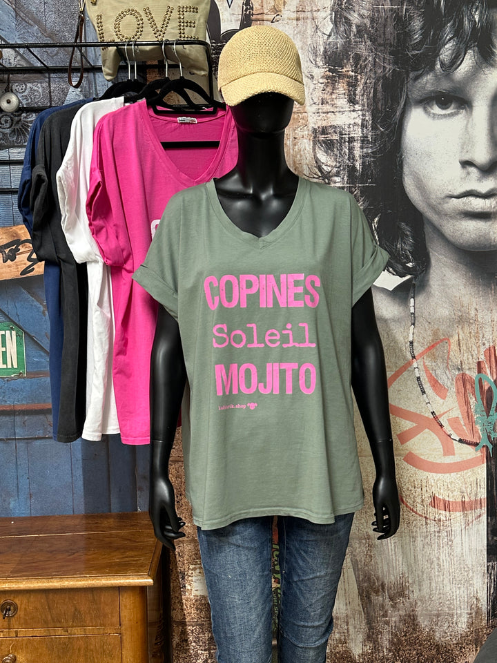 T-shirt "Charlie" oversize "Copines, soleil, Mojito" (42/46) MADE IN ITALY