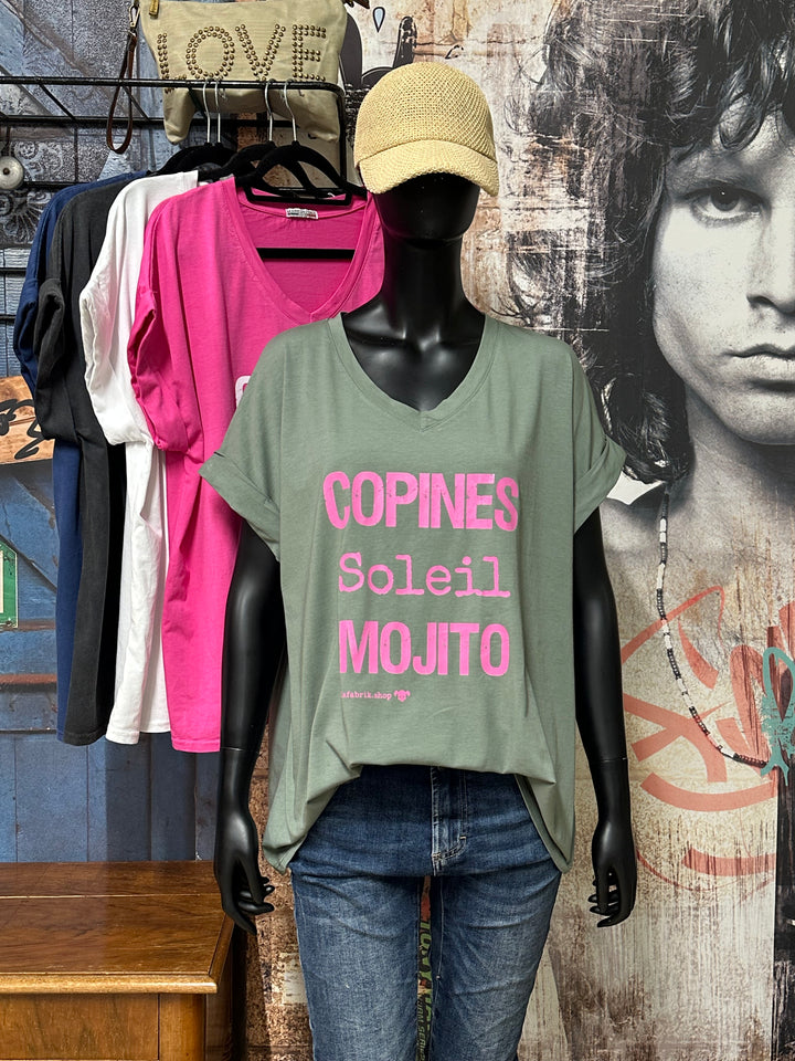 T-shirt "Charlie" oversize "Copines, soleil, Mojito" (42/46) MADE IN ITALY