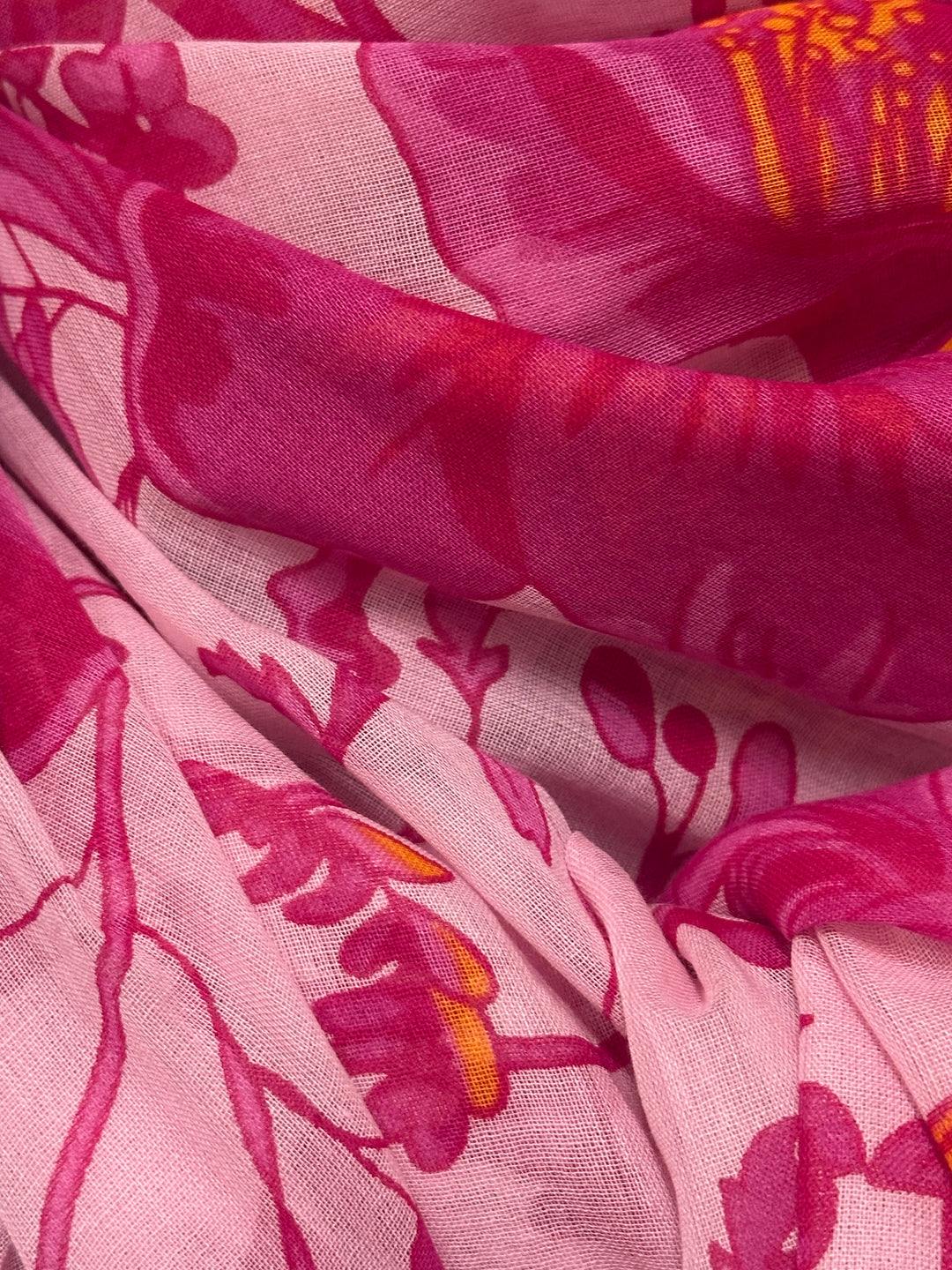 Foulard/étole fuchsia fleurs 100% coton