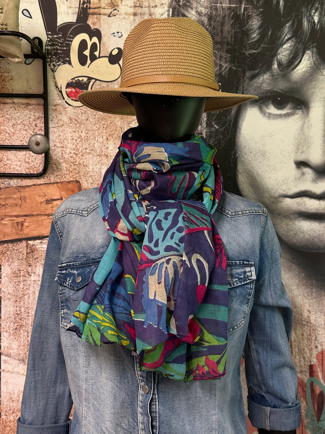 Foulard/étole bleu 100% coton