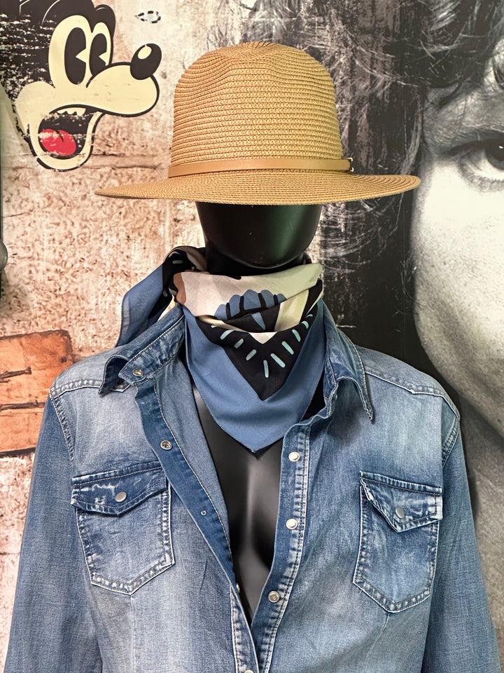 Foulard carré bleu 100% coton MADE IN ITALY