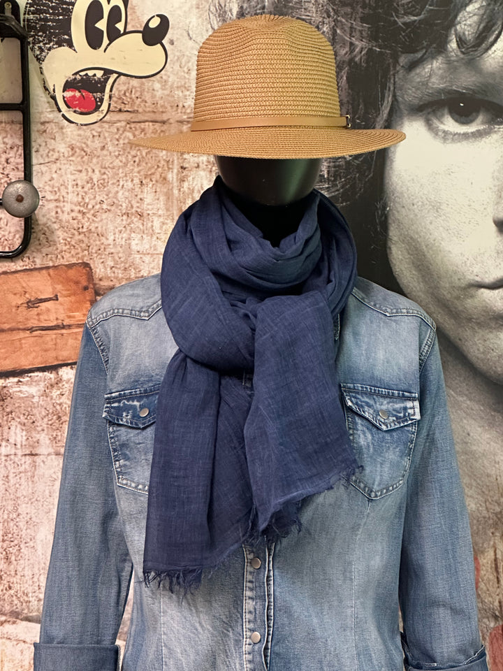 Foulard/étole bleu marine uni 100% coton