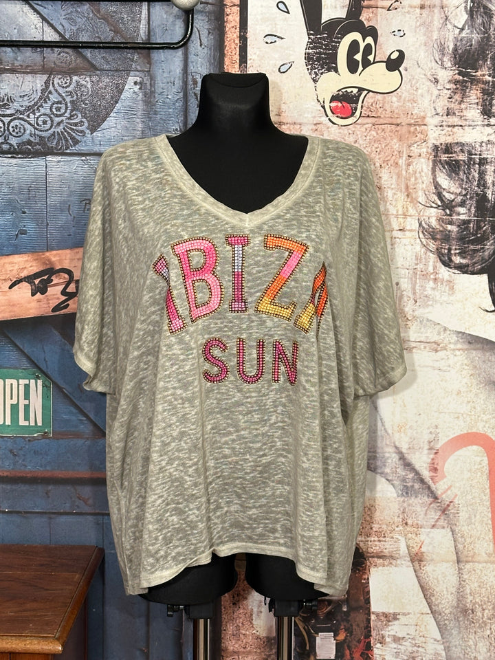 T-shirt + size col V "Ibiza sun" kaki clair chiné