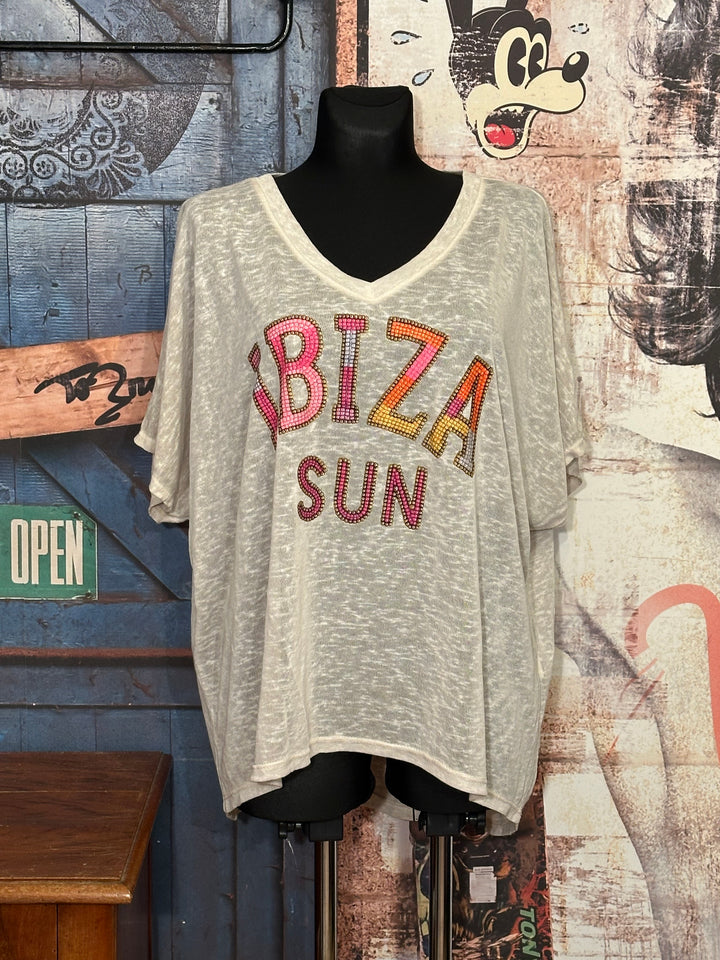 T-shirt + size col V "Ibiza sun" beige chiné