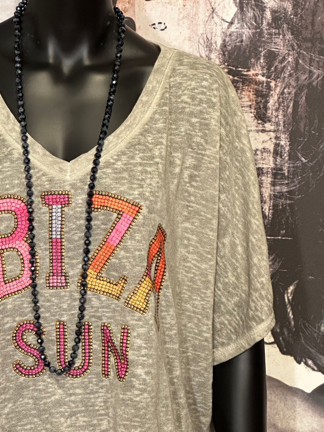 T-shirt + size col V "Ibiza sun" kaki clair chiné