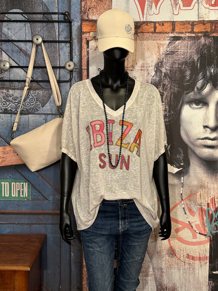 T-shirt + size col V "Ibiza sun" beige chiné