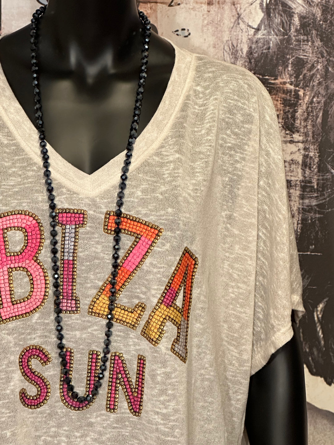 T-shirt + size col V "Ibiza sun" beige chiné