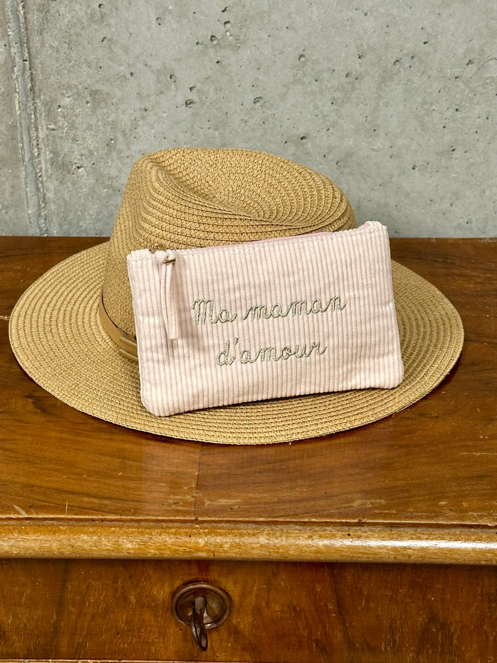 Pochette brodée en velours côtelé "Ma maman d&