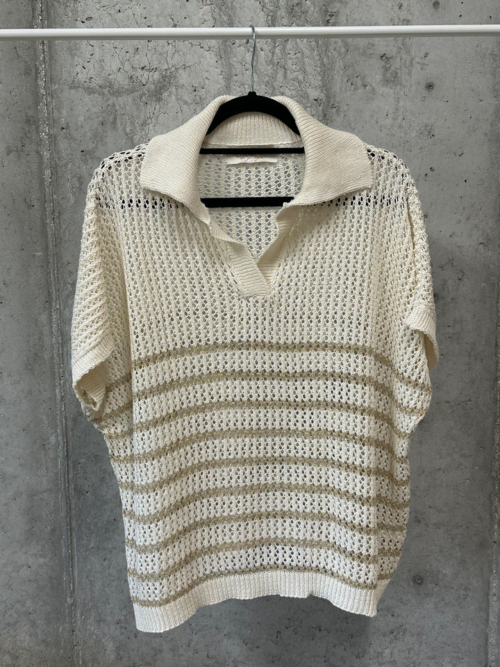 Top polo "Alessia" 100% coton en maille ajourée (40/44) MADE IN ITALY