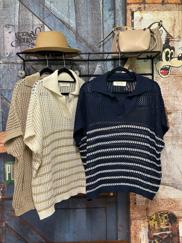 Top polo "Alessia" 100% coton en maille ajourée (40/44) MADE IN ITALY