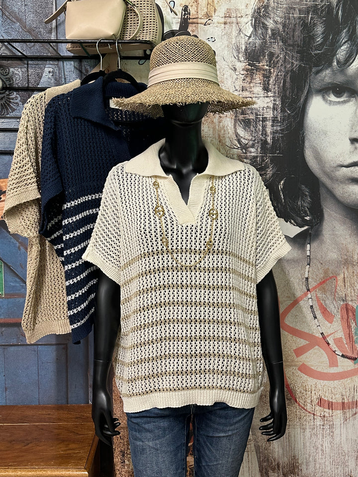 Top polo "Alessia" 100% coton en maille ajourée (40/44) MADE IN ITALY