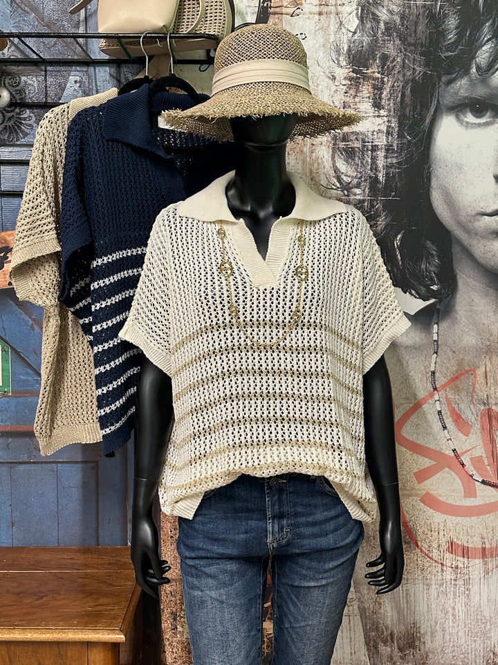 Top polo "Alessia" 100% coton en maille ajourée (40/44) MADE IN ITALY